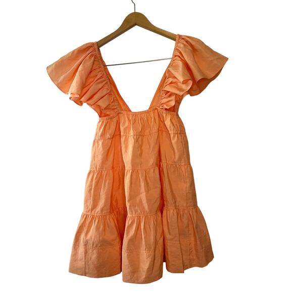 A.L.C. Lucca Coral Ruffle Tiered Mini Dress With Plunge Neckline Size 2 - Picture 4 of 11